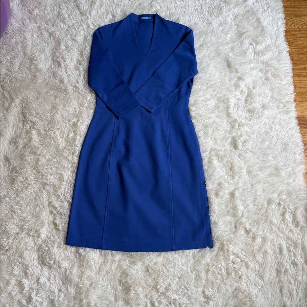 J. McLaughlin Blue Pleated Sheath Dress for Work or Smart Wear